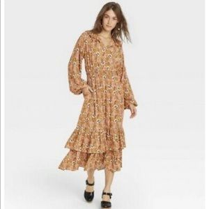 WOMENS Balloon Long Sleeve Ruffle Collar Dress - Universal Thread Yellow Floral